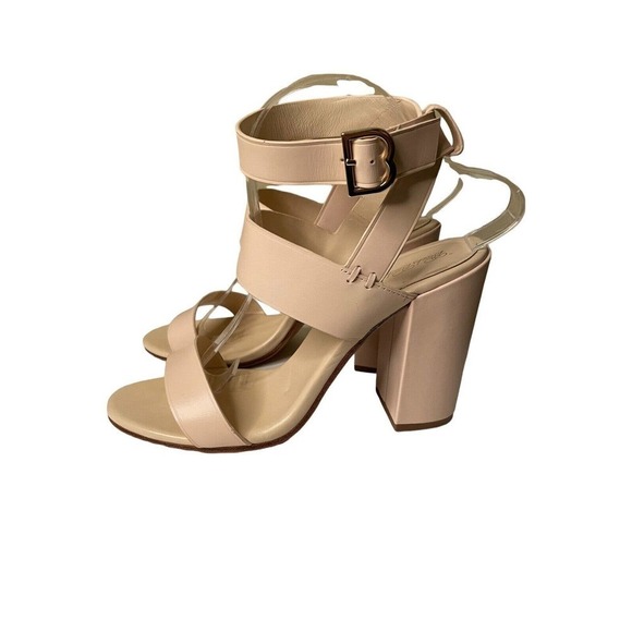 Brooks Brothers Cream Strappy Chunky Leather High Heel Sandals Size 9.5 - Picture 3 of 11